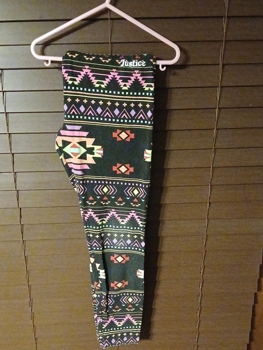 Justice Black Aztec Print Leggings with Pink, Green & Purple Accents